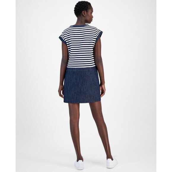 Nautica Jeans Womens Colorblocked Striped Shift Dress Nigh Sky Blue Size S NWT - Picture 3 of 5